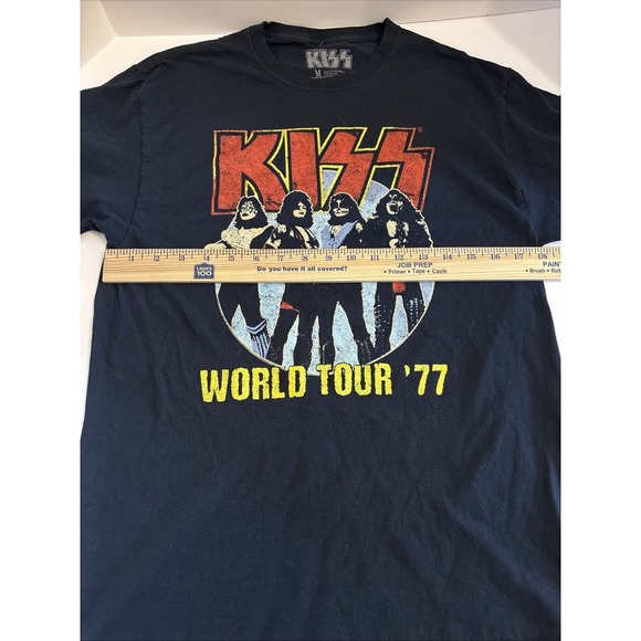 KISS Medium‎ Black Graphic T-shirt Rock Concert World Tour 1977 Retro Design - Picture 5 of 6
